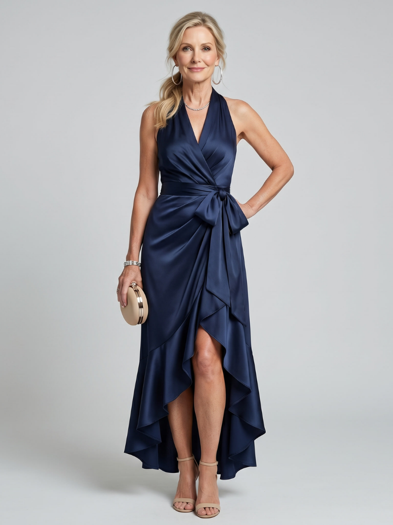 Sabine | Satijnen wikkeljurk in champagne
