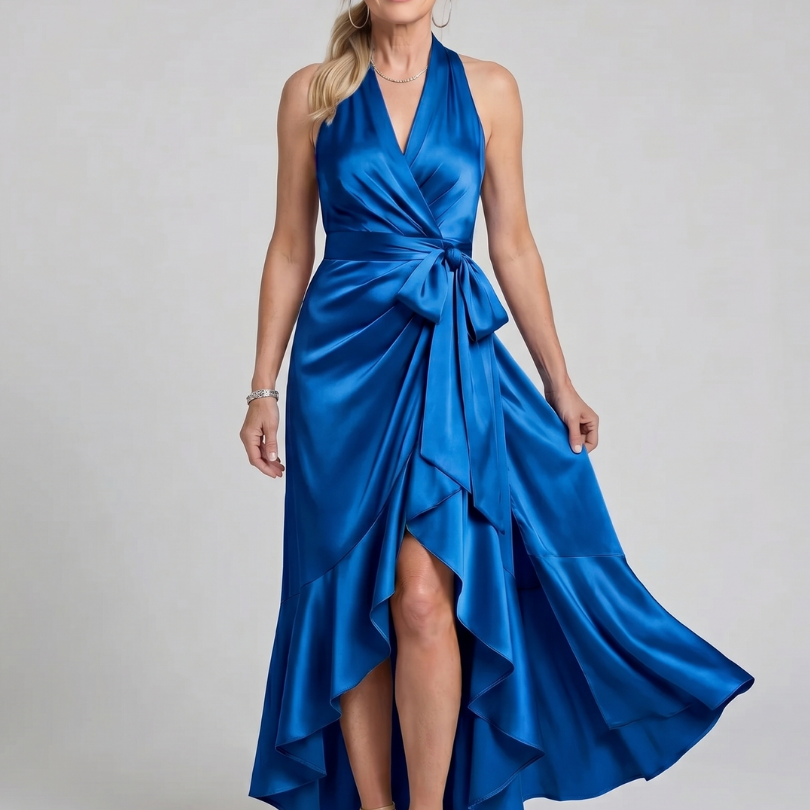 Sabine | Satijnen wikkeljurk in champagne