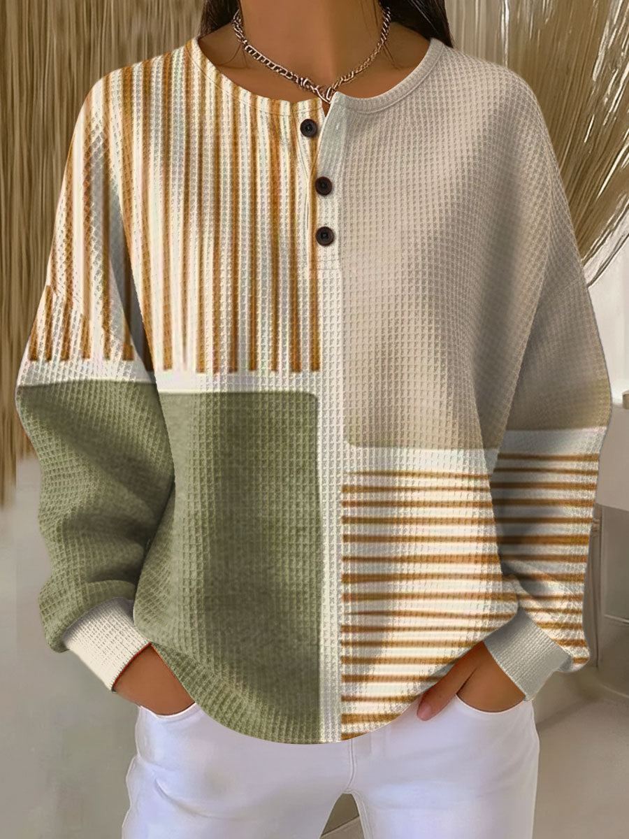 Sanne | Patchwork trui in groen en mosterdgeel