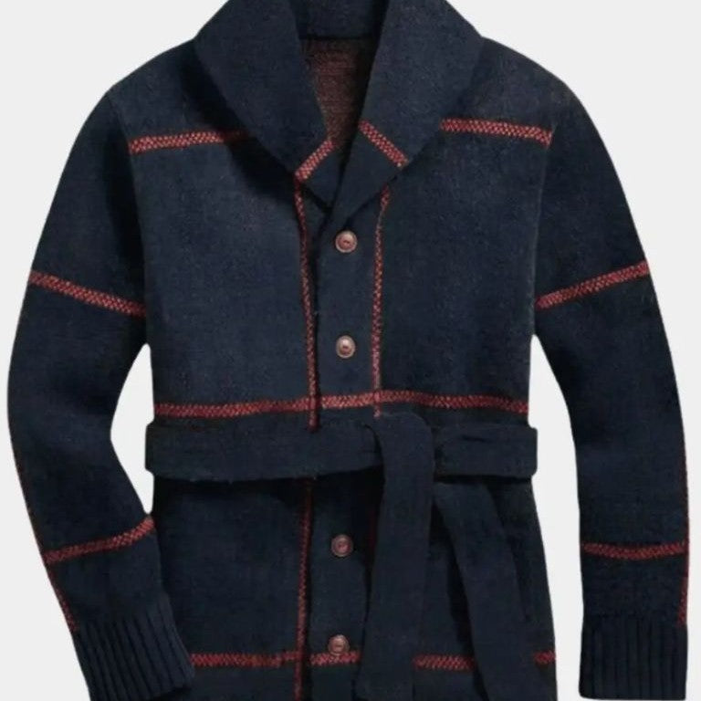 Tammo | Marineblauw gebreid vest met ceintuur