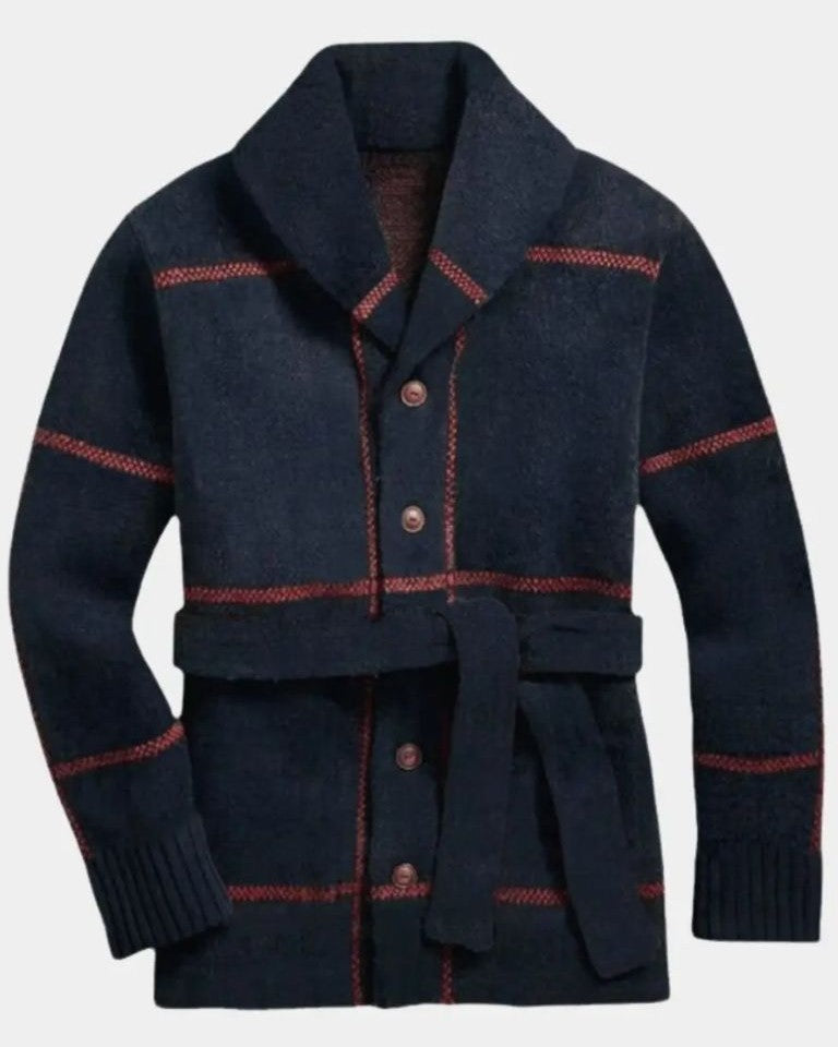 Tammo | Marineblauw gebreid vest met ceintuur