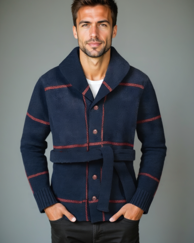Tammo | Marineblauw gebreid vest met ceintuur