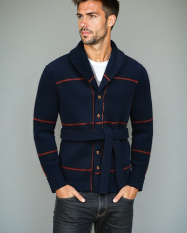 Tammo | Marineblauw gebreid vest met ceintuur