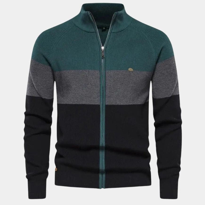 Halbe | Gebreid vest met kleurvlakken en rits