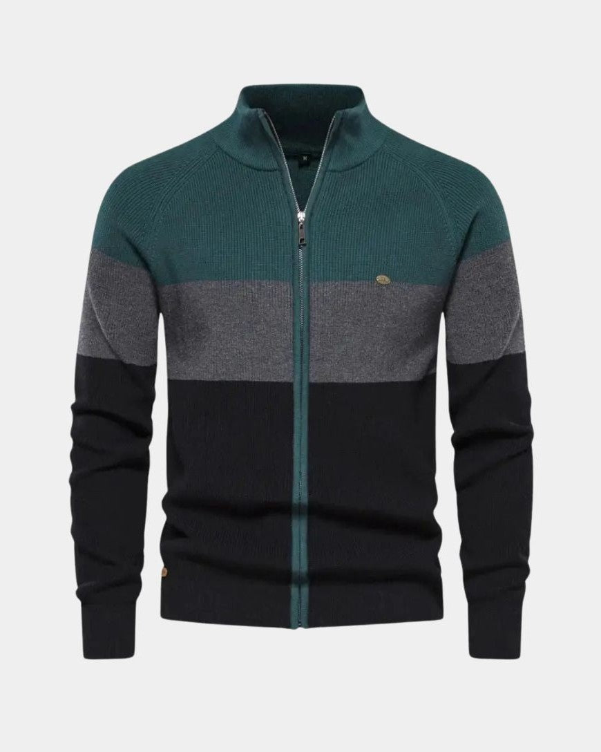 Halbe | Gebreid vest met kleurvlakken en rits