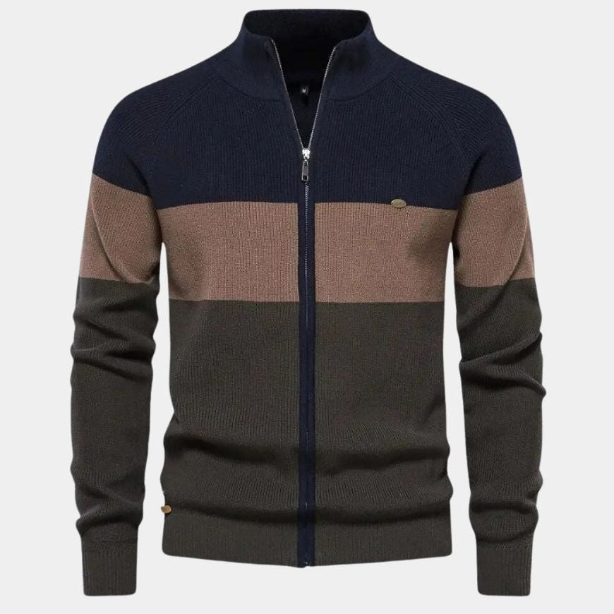 Halbe | Gebreid vest met kleurvlakken en rits