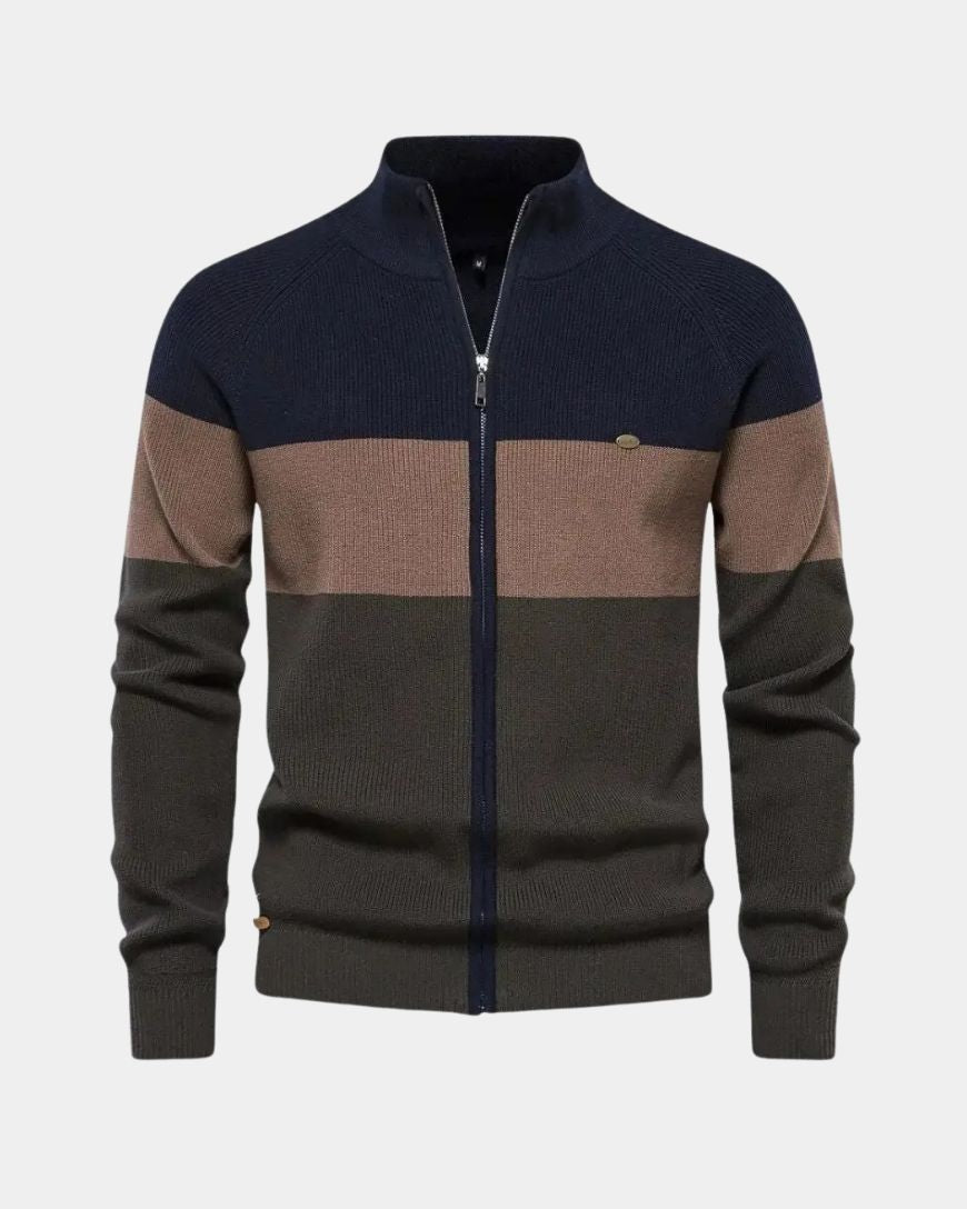Halbe | Gebreid vest met kleurvlakken en rits