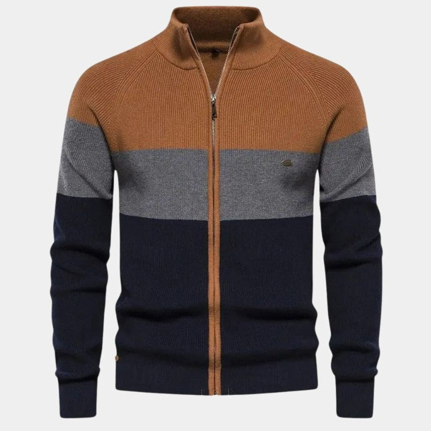 Halbe | Gebreid vest met kleurvlakken en rits
