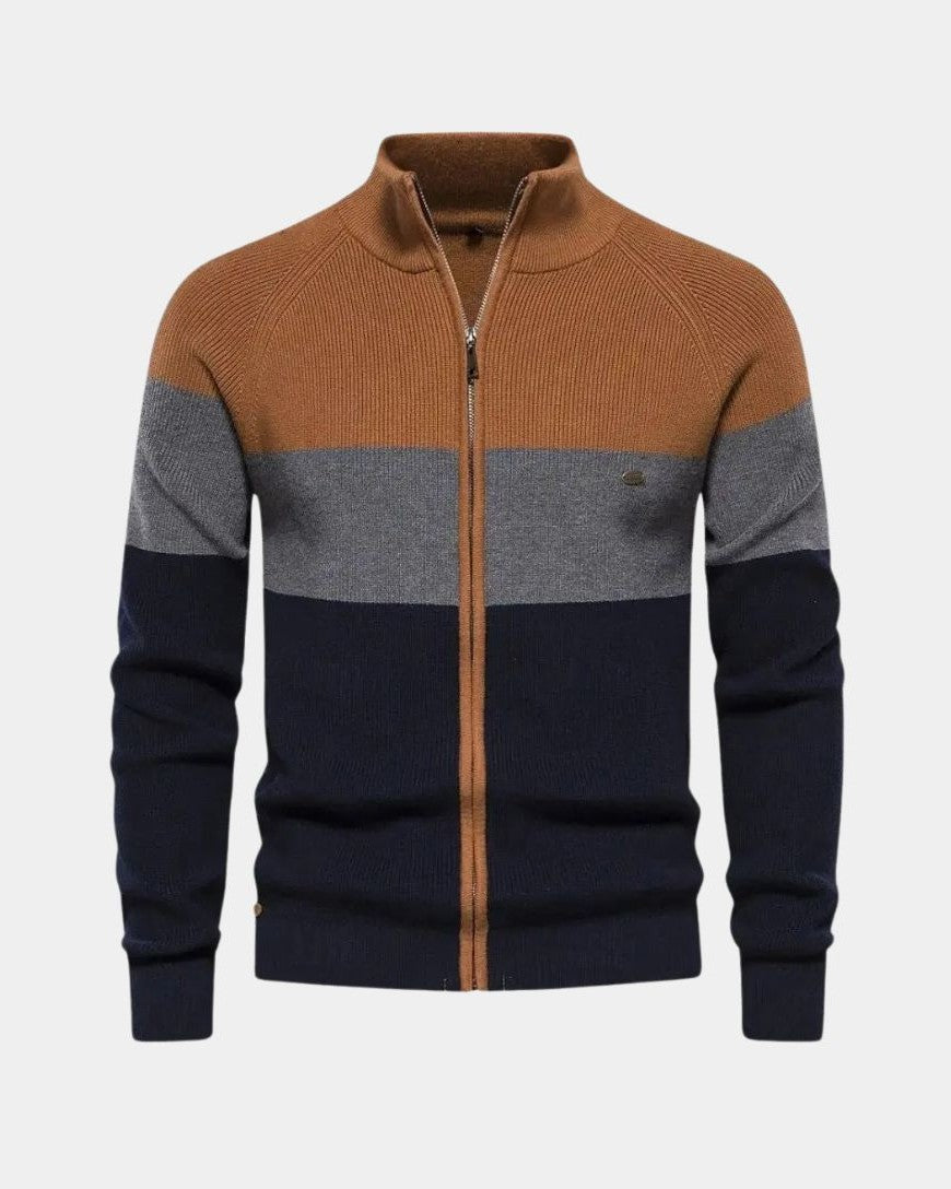 Halbe | Gebreid vest met kleurvlakken en rits
