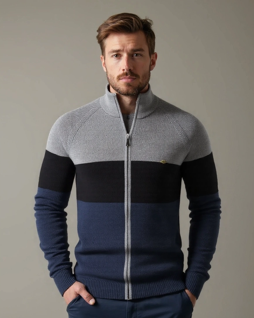 Halbe | Gebreid vest met kleurvlakken en rits