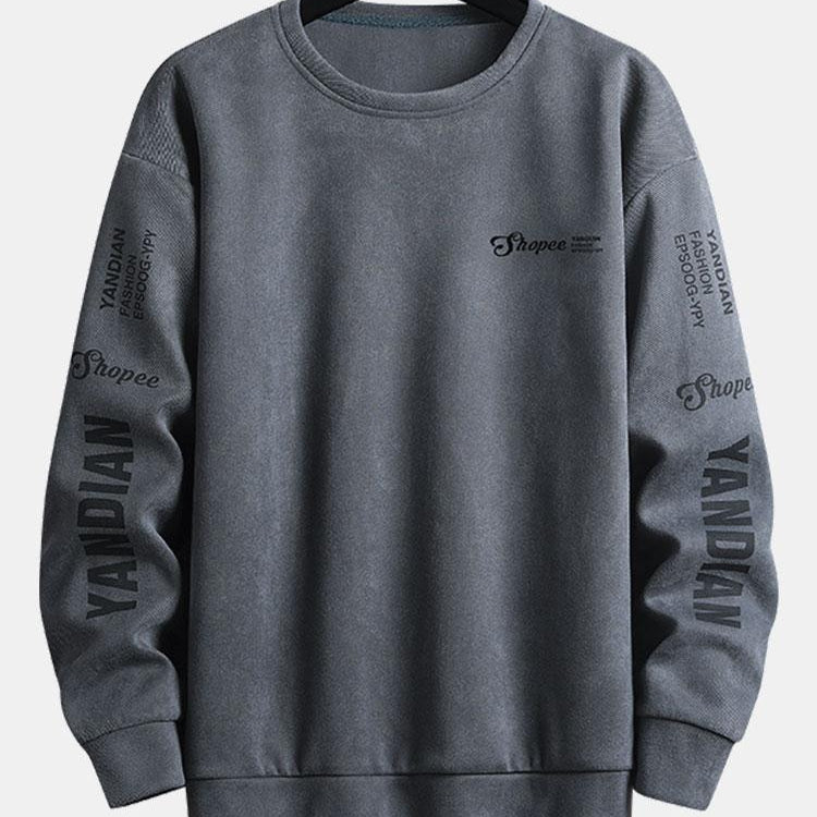 Sjoerd | Sweater in suèdelook met tekstopdruk