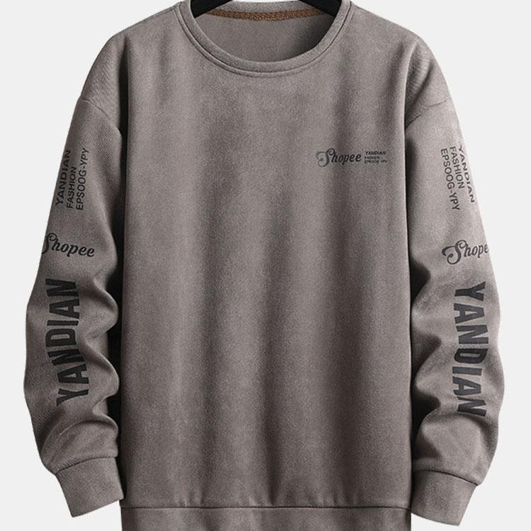 Sjoerd | Sweater in suèdelook met tekstopdruk