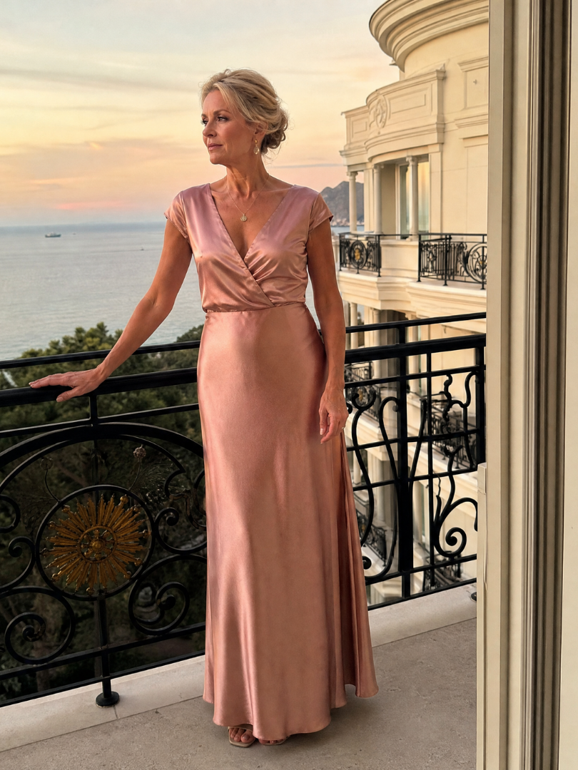 Suzanne | Satijnen maxi-jurk in rosé