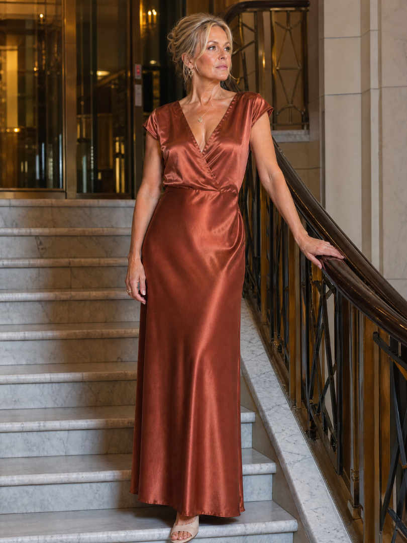 Suzanne | Satijnen maxi-jurk in rosé