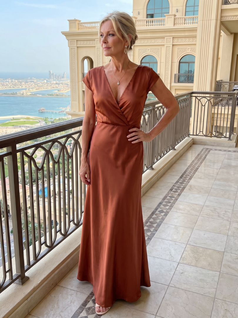 Suzanne | Satijnen maxi-jurk in rosé