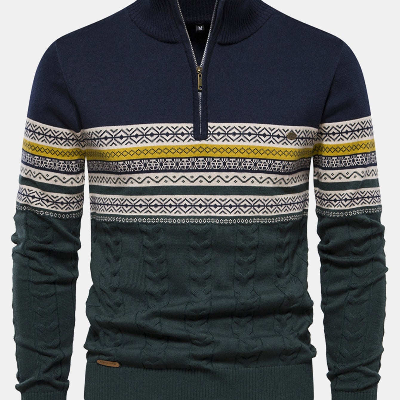 Sven | Jacquardtrui met contrastpatroon en korte rits