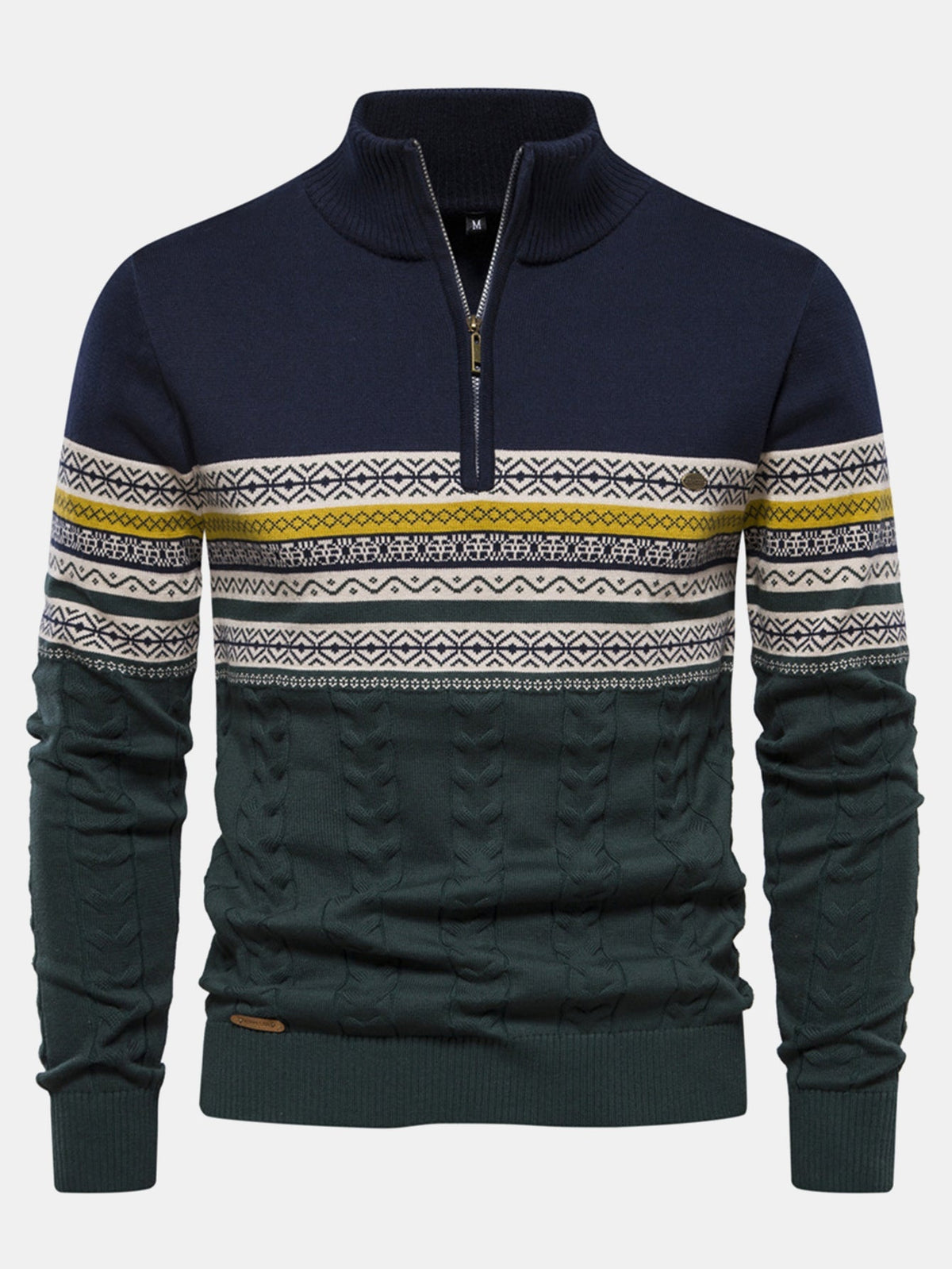 Sven | Jacquardtrui met contrastpatroon en korte rits