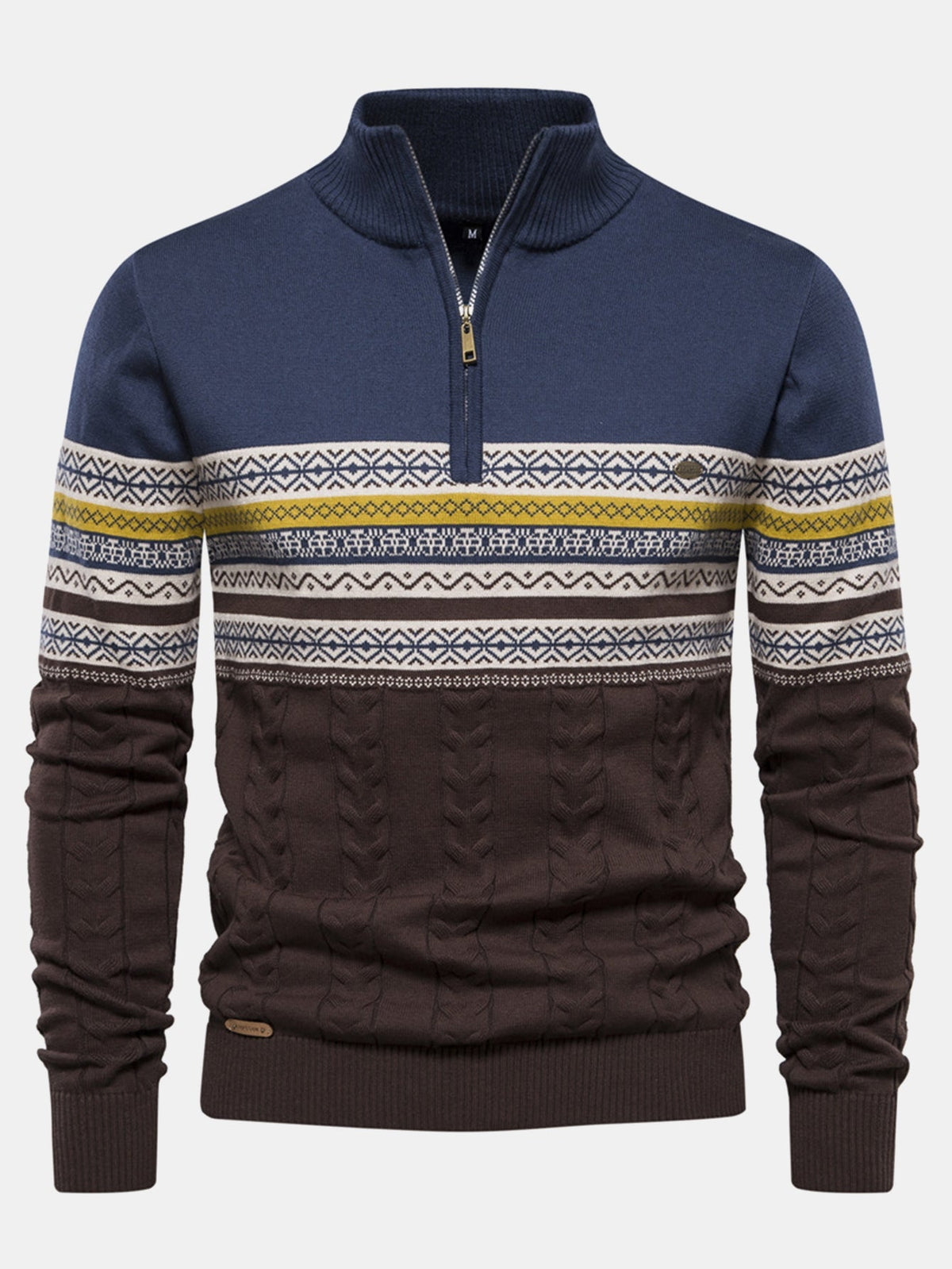 Sven | Jacquardtrui met contrastpatroon en korte rits