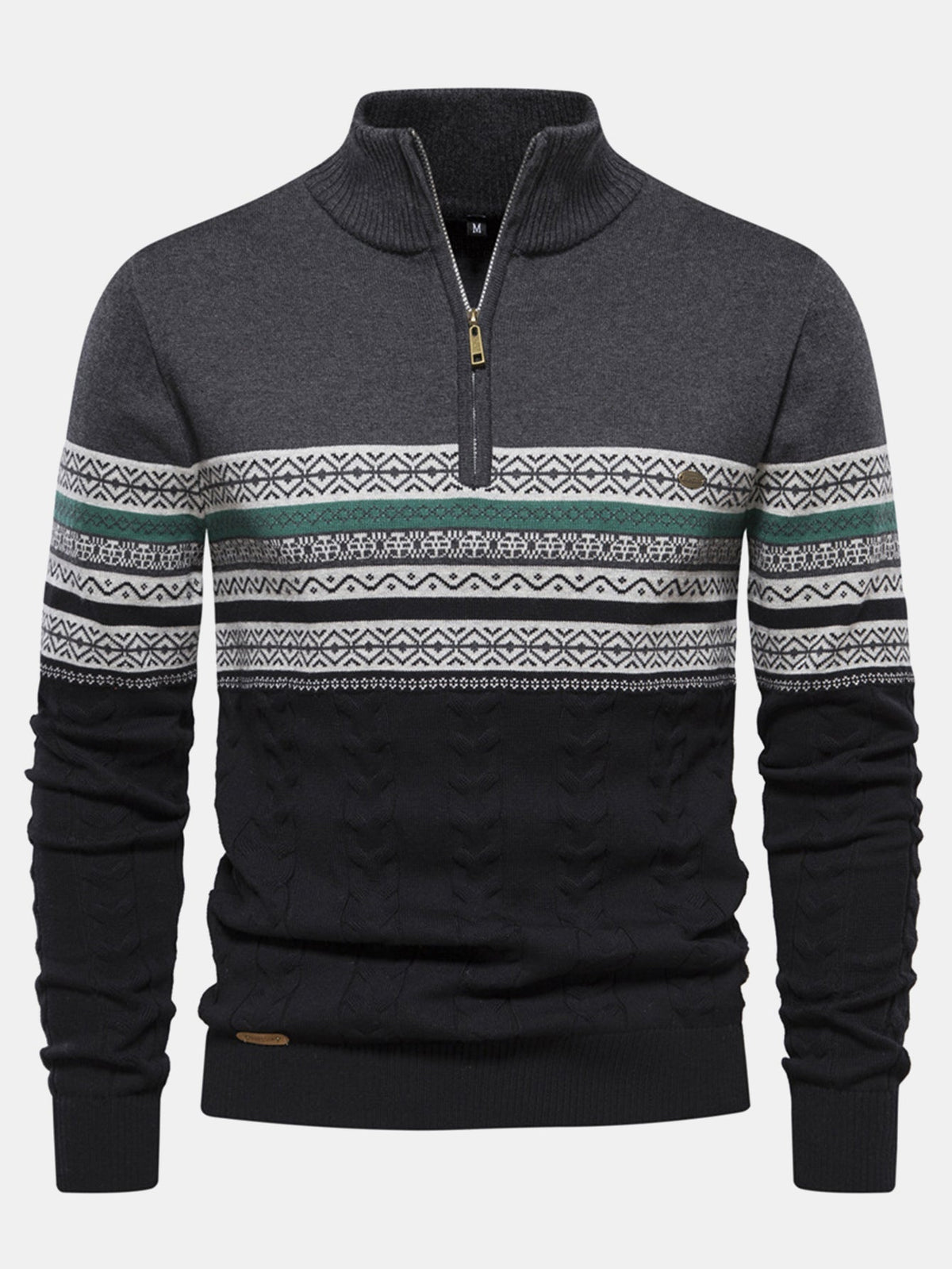 Sven | Jacquardtrui met contrastpatroon en korte rits