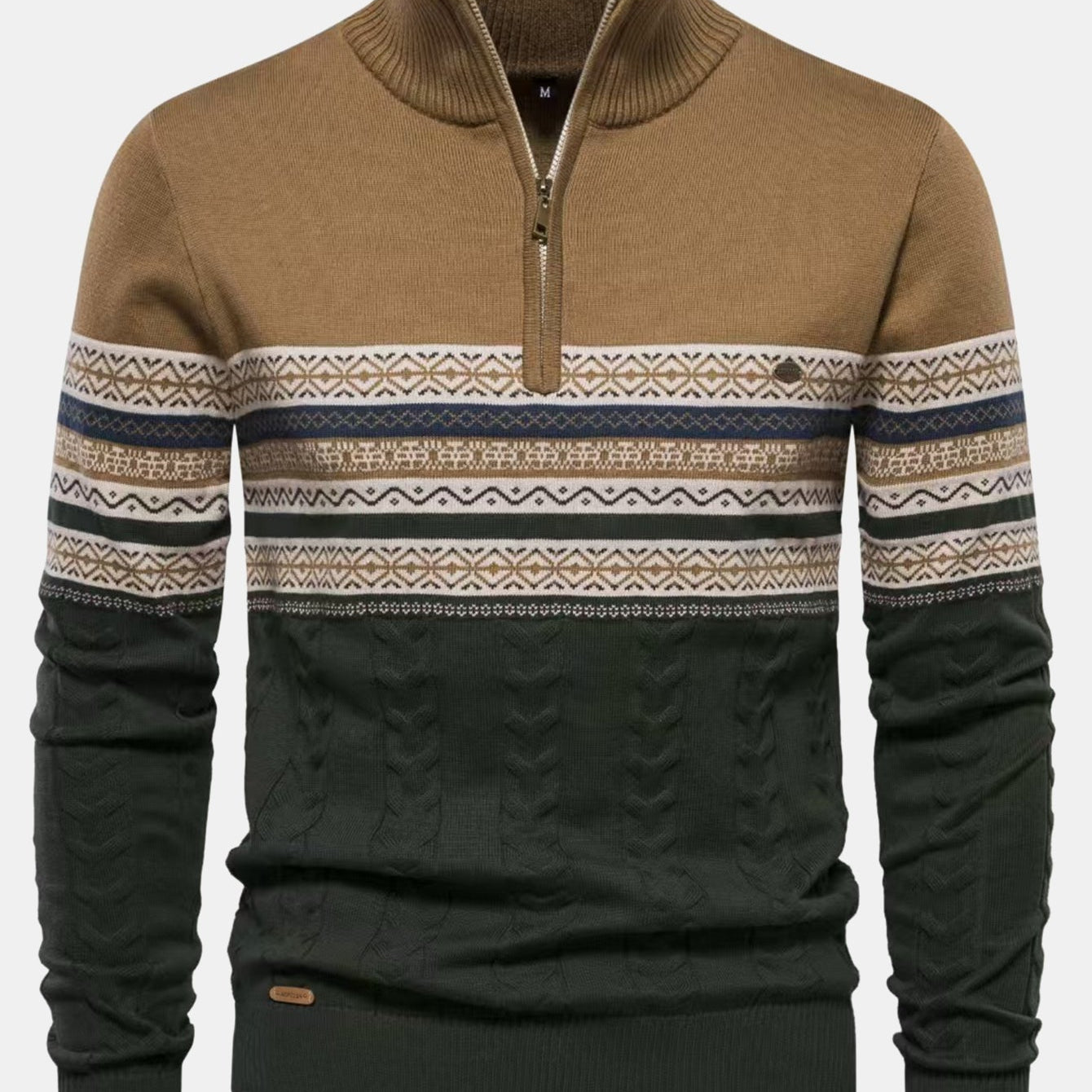 Sven | Jacquardtrui met contrastpatroon en korte rits