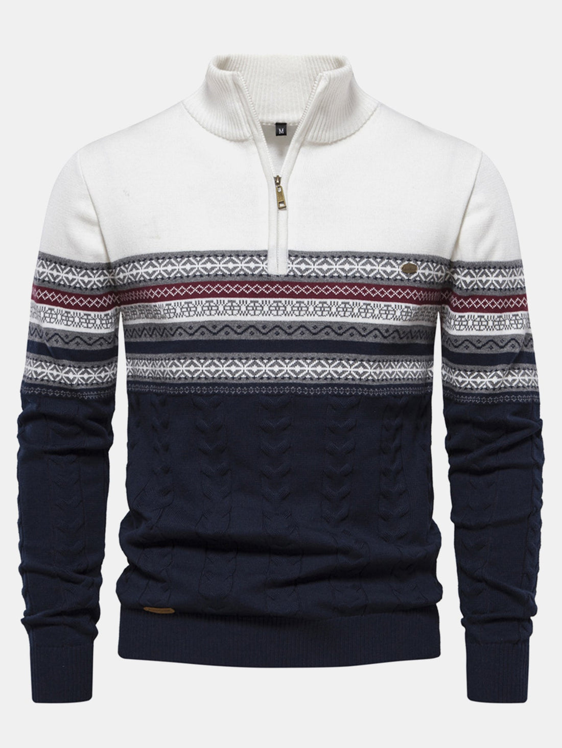 Sven | Jacquardtrui met contrastpatroon en korte rits