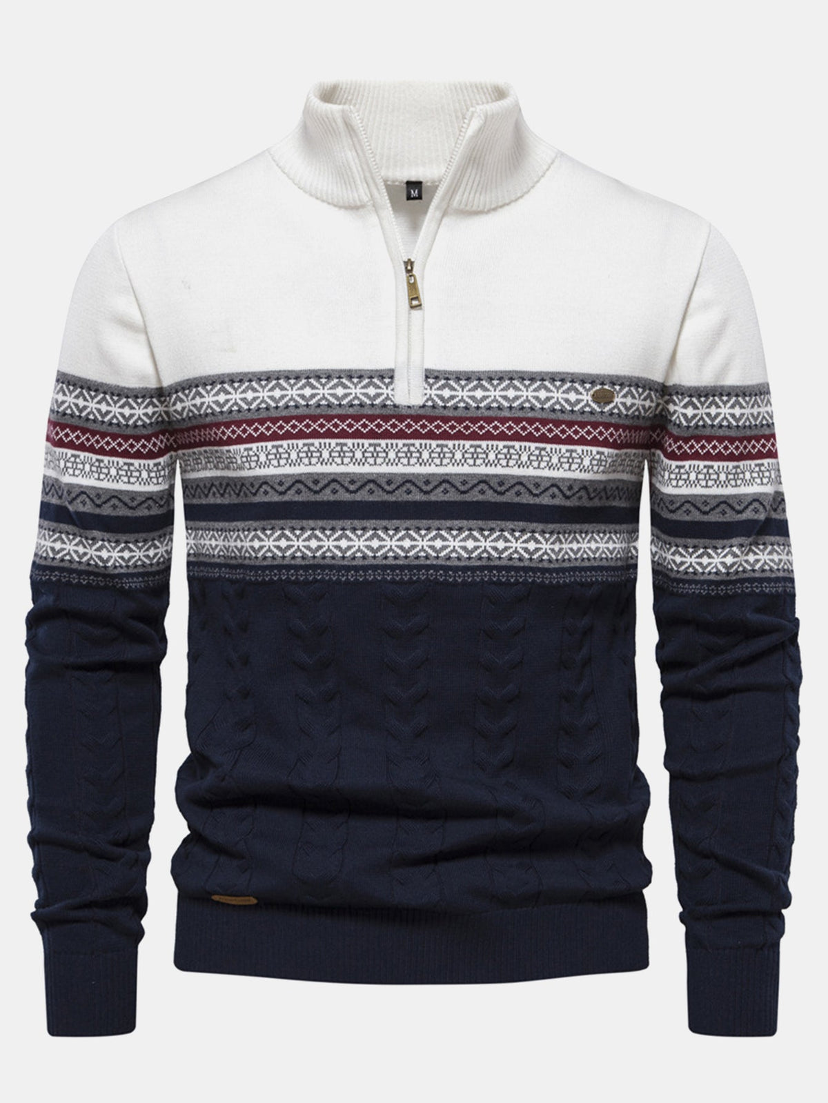 Sven | Jacquardtrui met contrastpatroon en korte rits