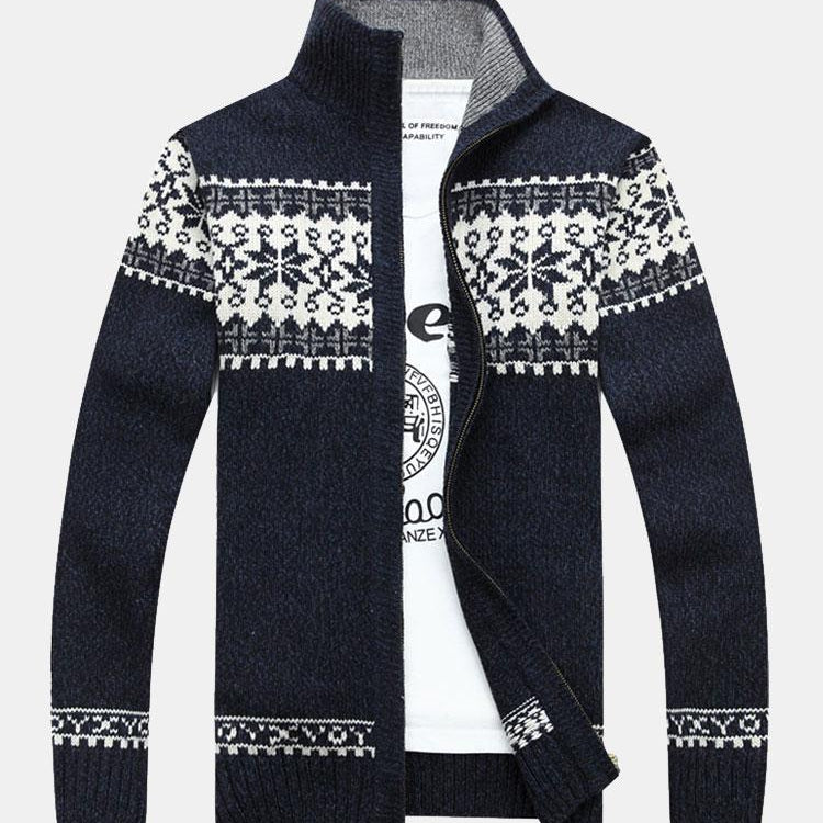 Teun | Kerstvest met geometrische print en rits