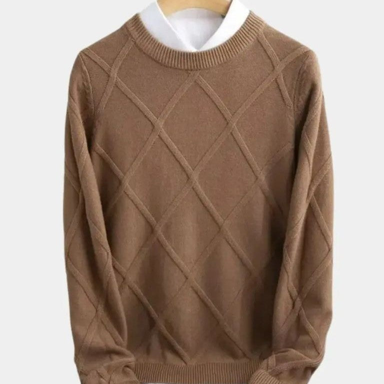 Karel | Taupe trui met ruitmotief