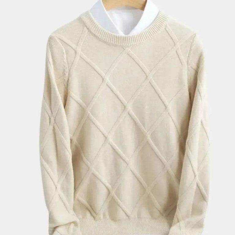Karel | Taupe trui met ruitmotief