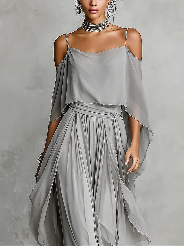 Tirza | Chiffon set met schoudervrije top