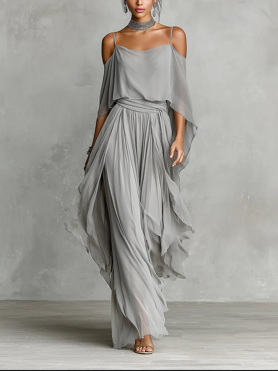 Tirza | Chiffon set met schoudervrije top