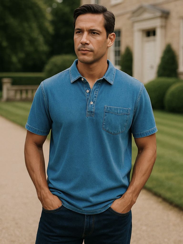 Tobias | Polo met denimlook en borstzak