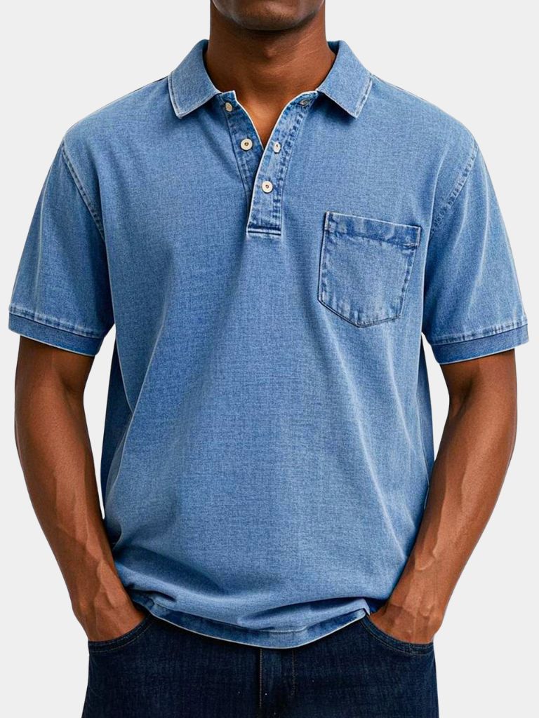 Tobias | Polo met denimlook en borstzak
