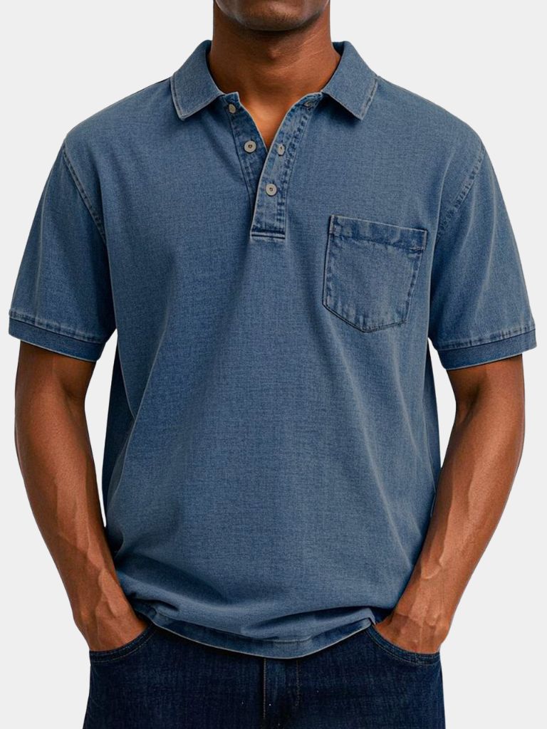Tobias | Polo met denimlook en borstzak