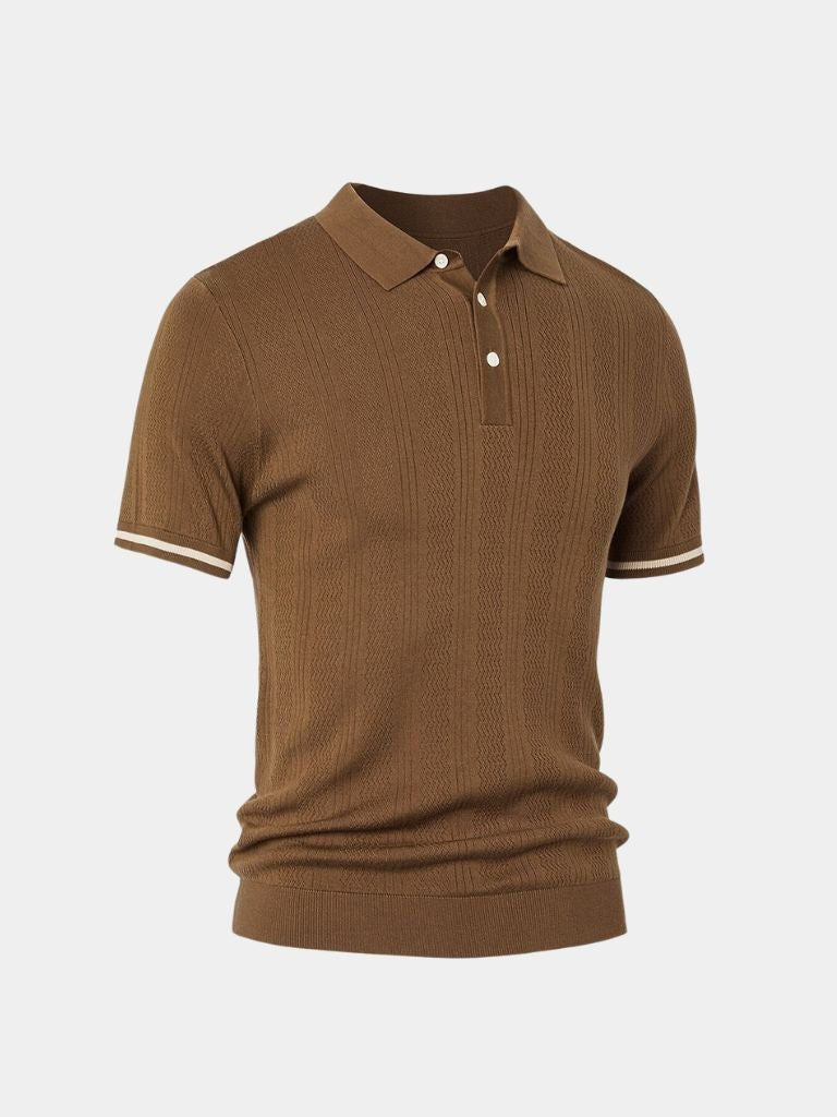 Ton | Bruine polo met reliëfstructuur