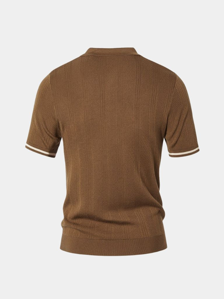 Ton | Bruine polo met reliëfstructuur