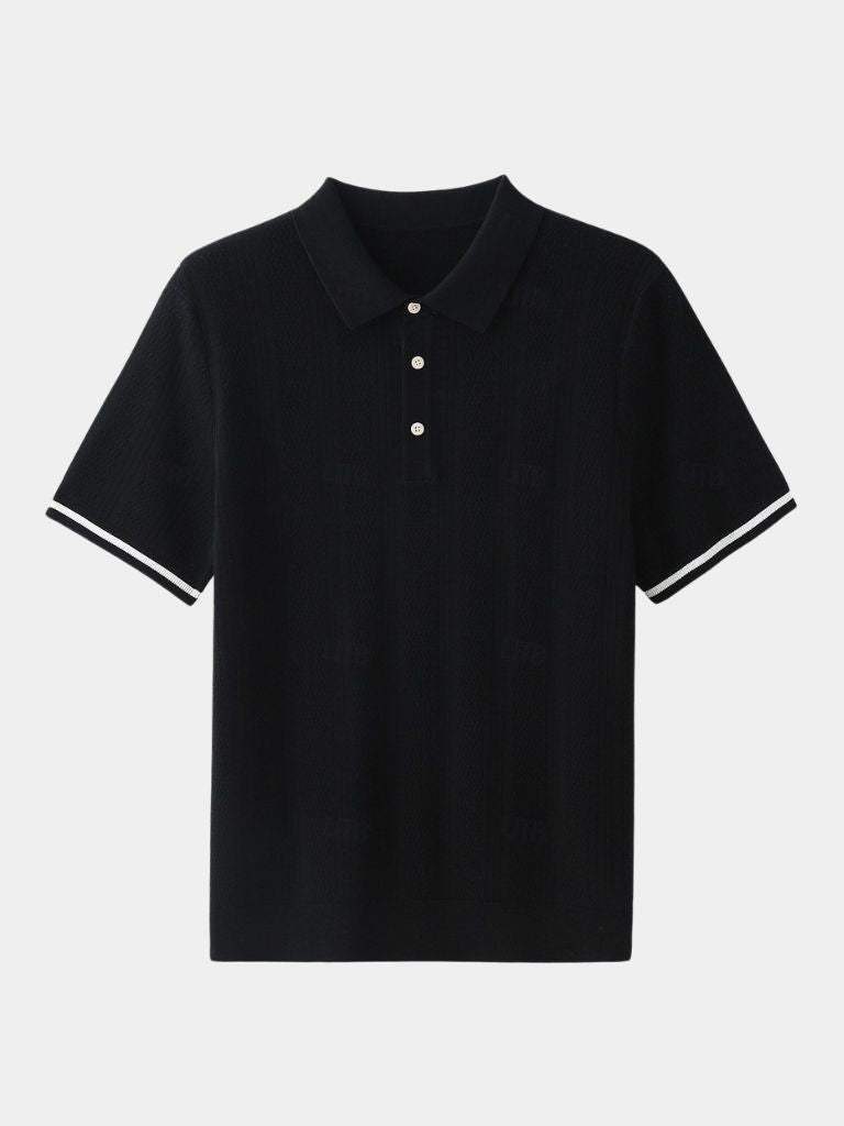 Ton | Bruine polo met reliëfstructuur