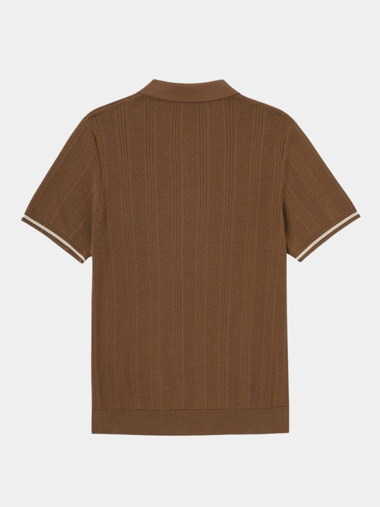 Ton | Bruine polo met reliëfstructuur