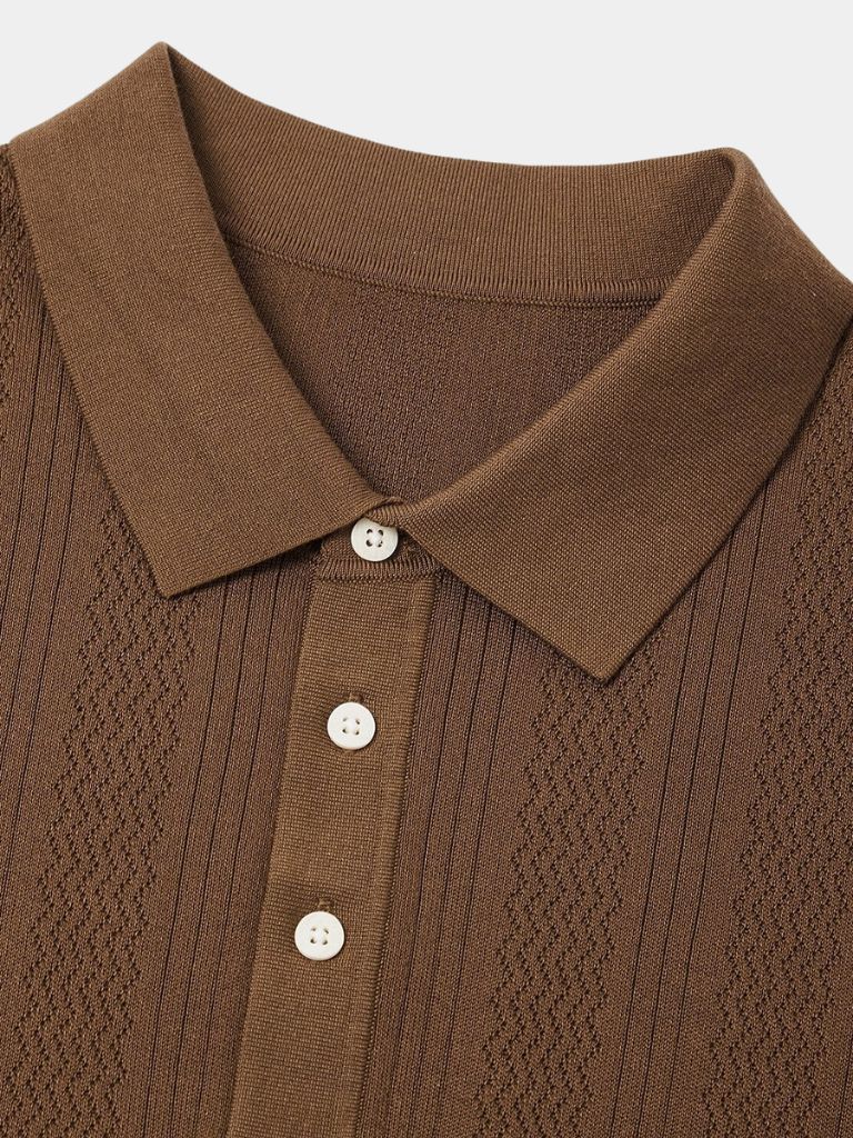 Ton | Bruine polo met reliëfstructuur