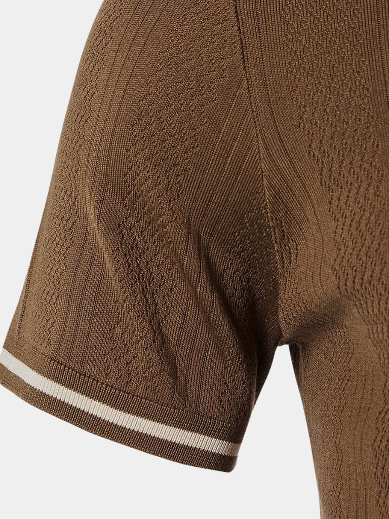 Ton | Bruine polo met reliëfstructuur