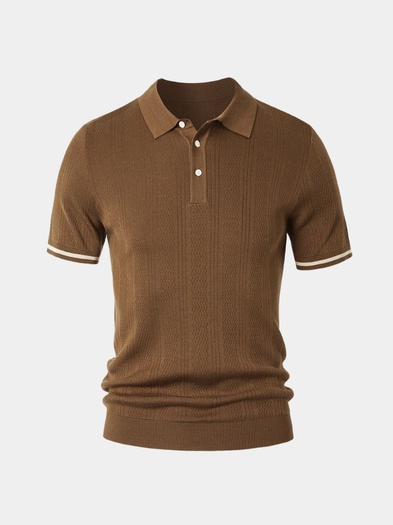 Ton | Bruine polo met reliëfstructuur