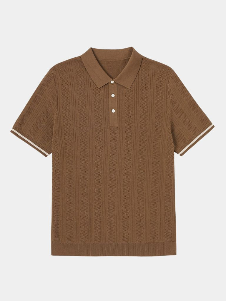 Ton | Bruine polo met reliëfstructuur