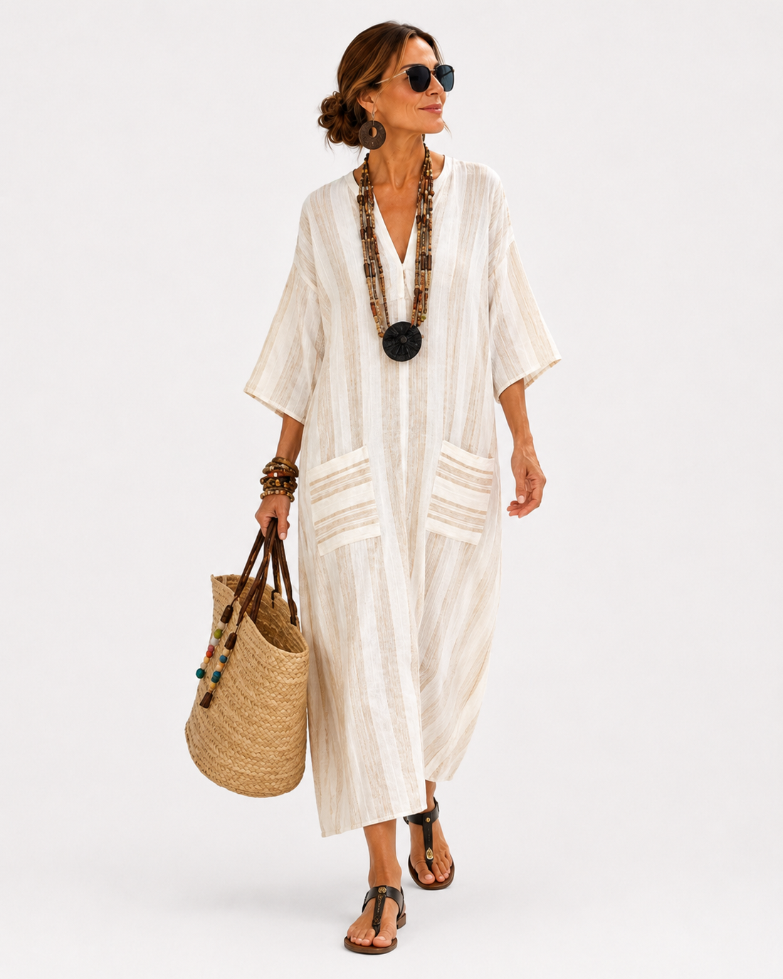Trees | Witte kaftan met strepen