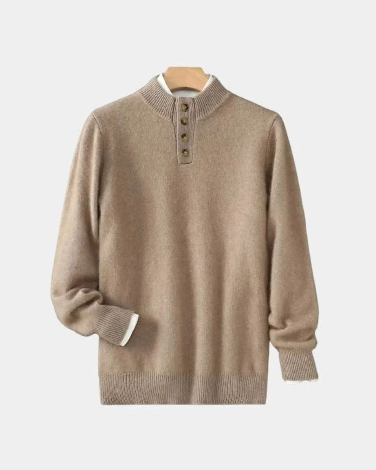 Wolter | Beige gebreide trui met henleykraag