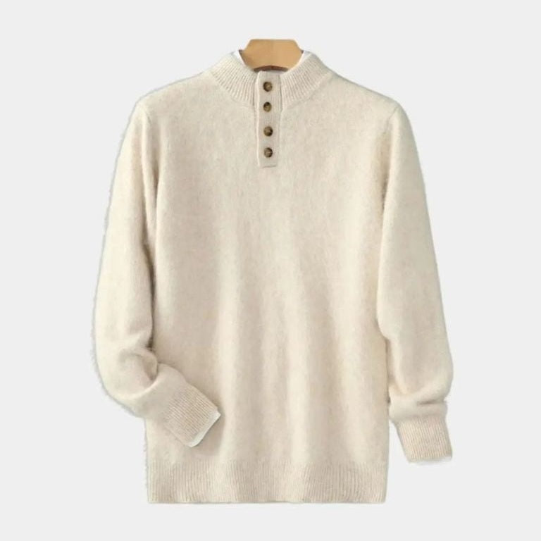 Wolter | Beige gebreide trui met henleykraag
