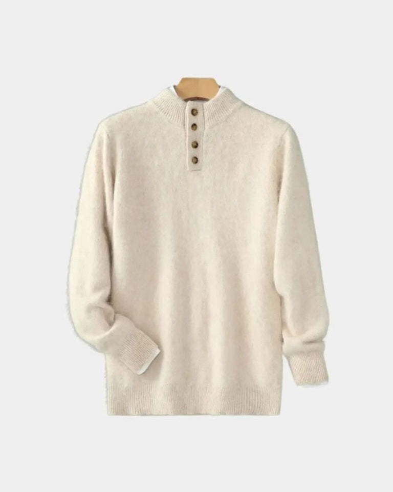 Wolter | Beige gebreide trui met henleykraag
