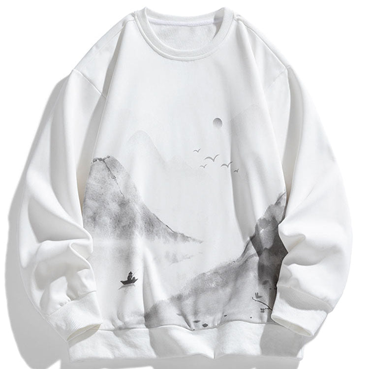 Valentijn | Sweater met inktlandschap en ronde hals