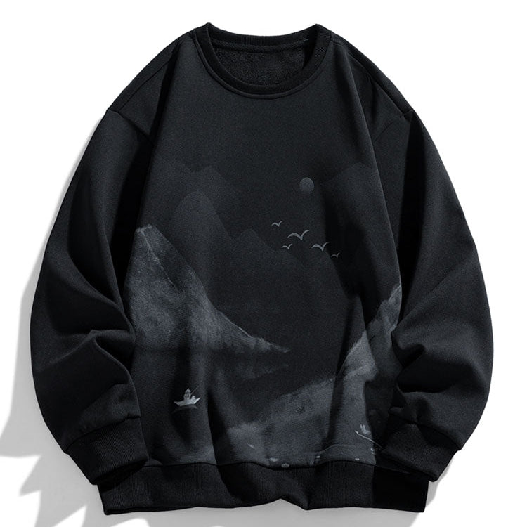 Valentijn | Sweater met inktlandschap en ronde hals