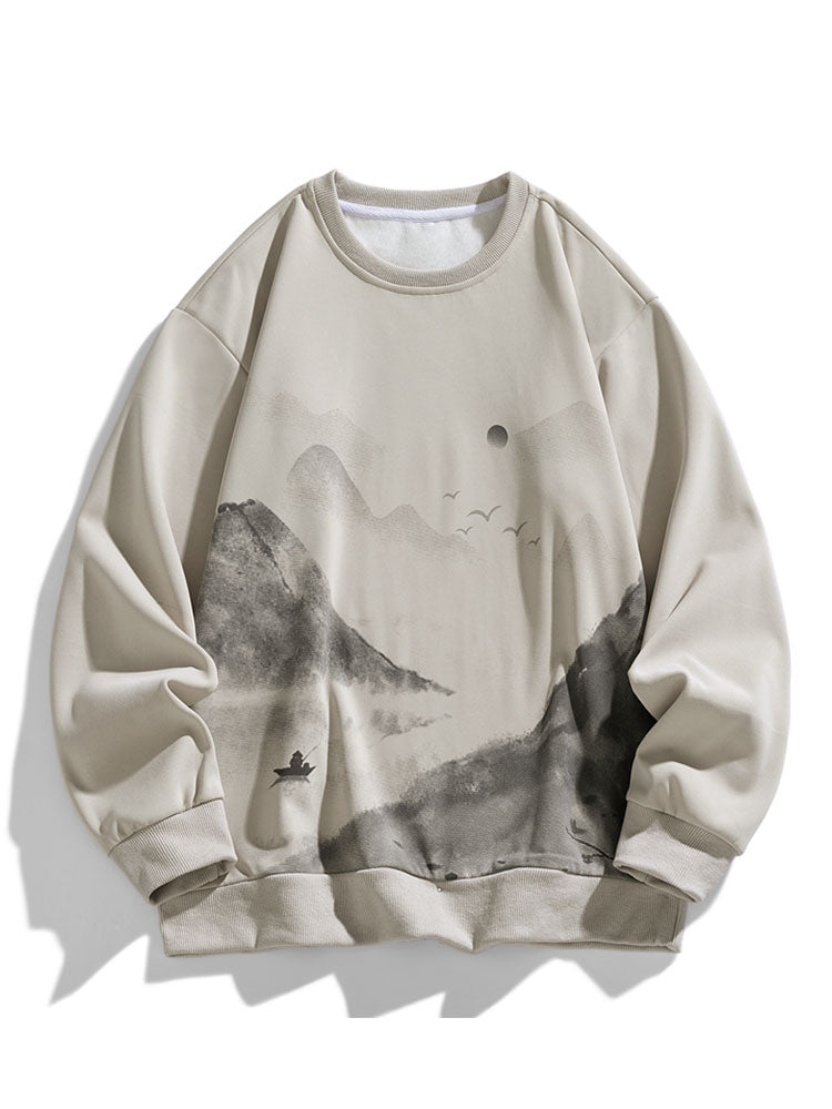 Valentijn | Sweater met inktlandschap en ronde hals