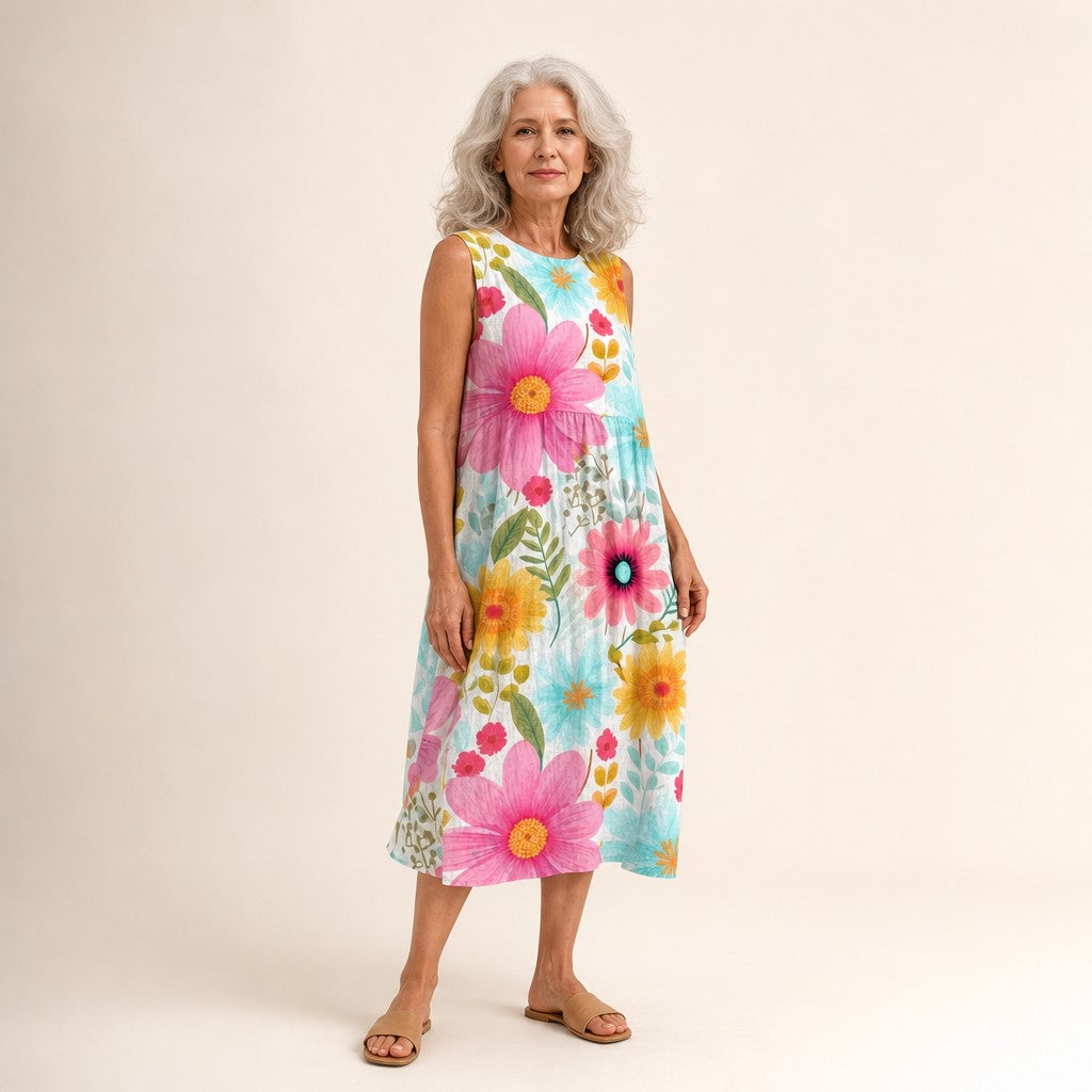 Vera | Mouwloze midi-jurk met grote margrieten